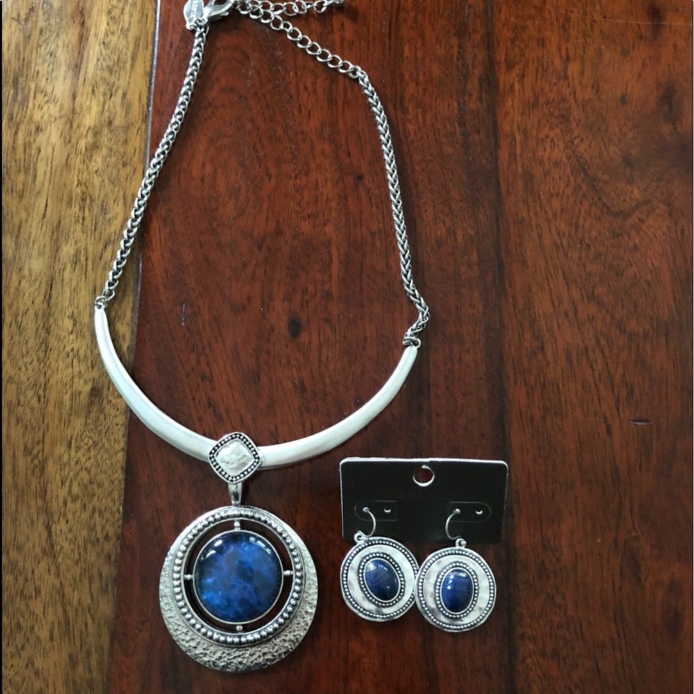 Chico’s Silver and Blue Necklace and Earrings